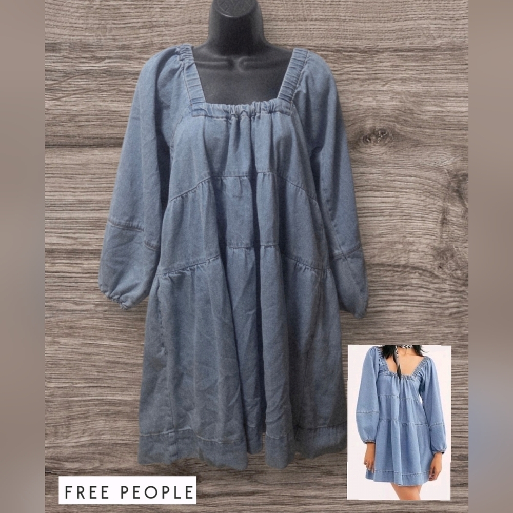 Free People Denim-Look Blue Mini Dress